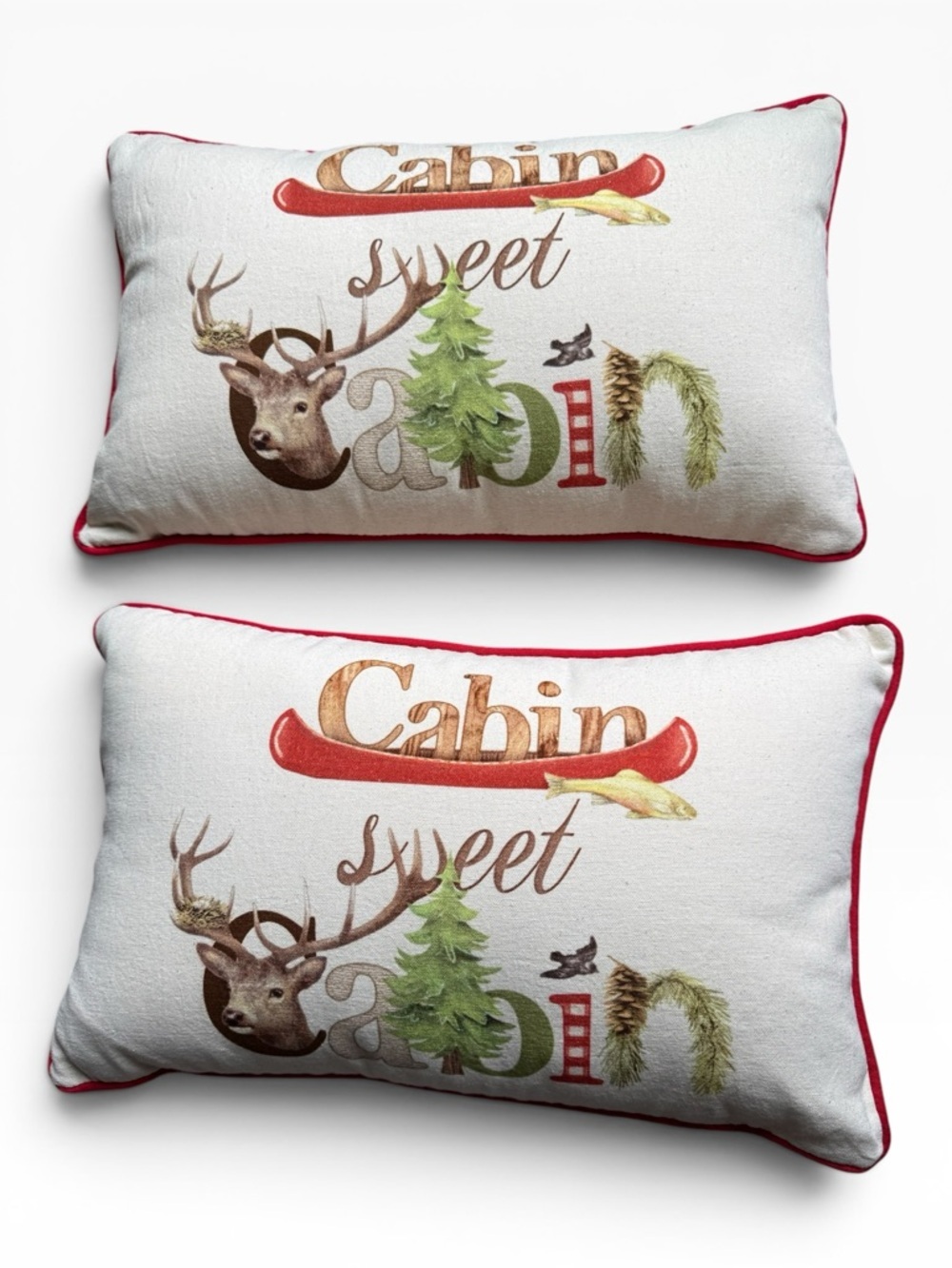 Two Creative Co-Op "Cabin Sweet Cabin" Lumbar Pillows - NWOT